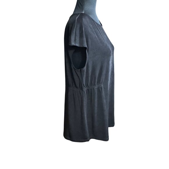 Chico's Shirt Size 2 P NWT Travelers Black Acetate Top Rushing PT Short Sleeve - Picture 4 of 16